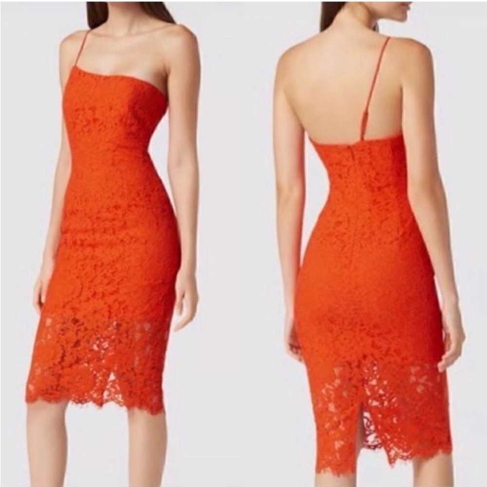 Bardot NWT maya orange lace one shoulder midi dress